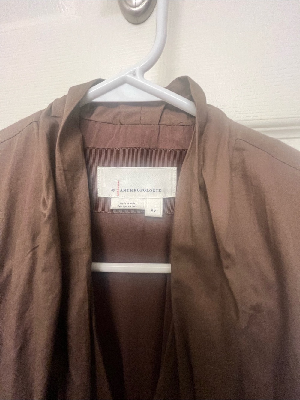 Anthropologie Brown Cap-Sleeve Smocked Front-Zip Midi Dress - Picture 3 of 4